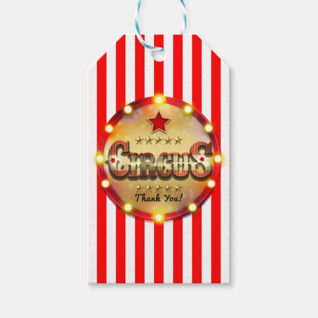 Circus Party Event Red White Guld Stripe Favor Presentetikett (Framsidan)