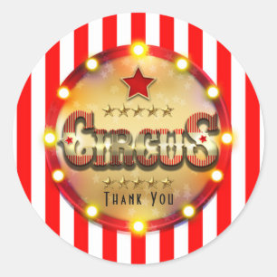 Circus Party Event Red White Guld Stripe Favor Runt Klistermärke