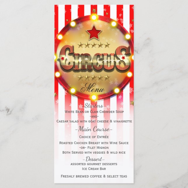 Circus Party Event Red White Guld Stripe Menu Meny (Framsida)