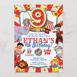 Circus Party-inbjudan för 9:e födelsedagen Inbjudningar