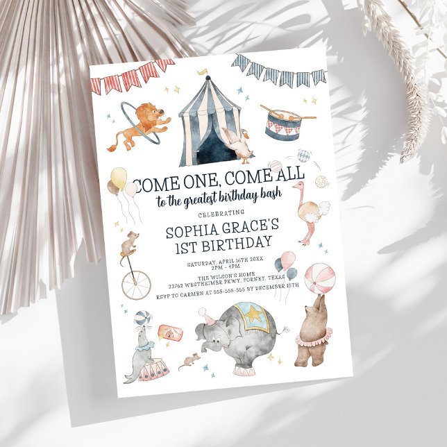 Circus Party-karnival Tema 1:a födelsedag Inbjudningar (Skapare uppladdad)
