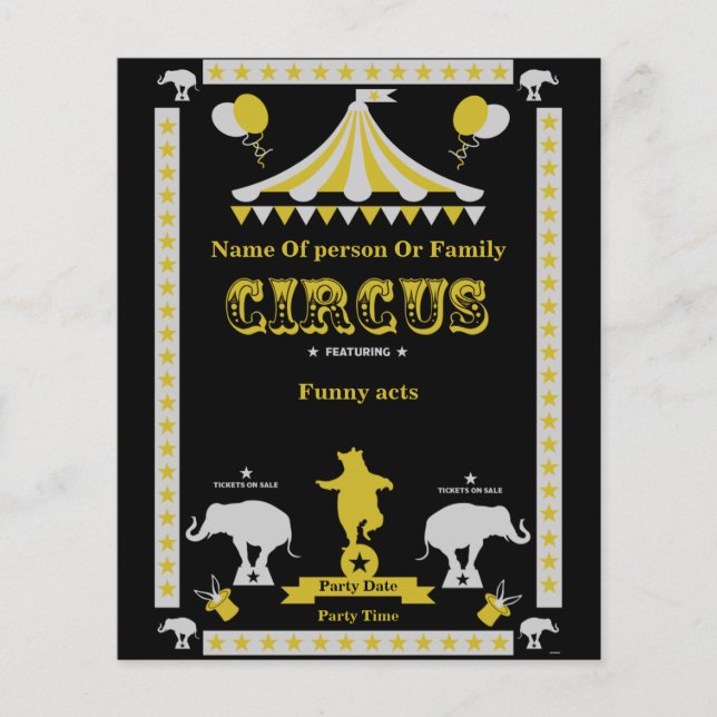 Circus Party Poster och kort Flygblad (Framsidan)
