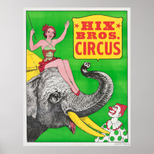 Circus Poster att visa en kvinna och ridande elefa