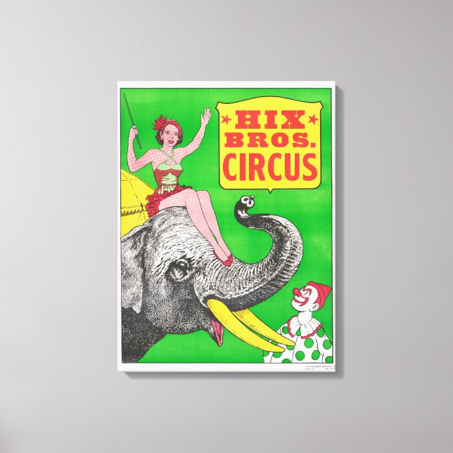Circus Poster att visa en kvinna och ridande elefa Canvastryck (Framsida)