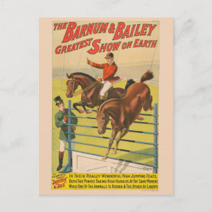 Circus Poster av 2 ponnyer som hoppar över ett hin Vykort