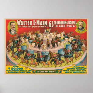 Circus Poster av 63 hästar i en Ring