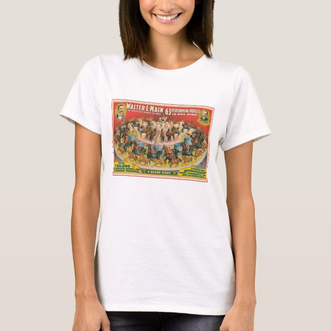 Circus Poster av 63 hästar i en Ring T Shirt (Framsida)