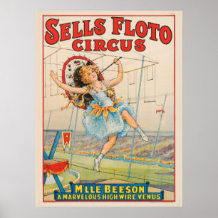 Circus Poster av rät-Rope Walker med parasol