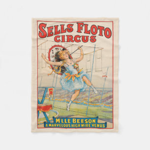 Circus Poster av rät-Rope Walker med parasol Fleecefilt