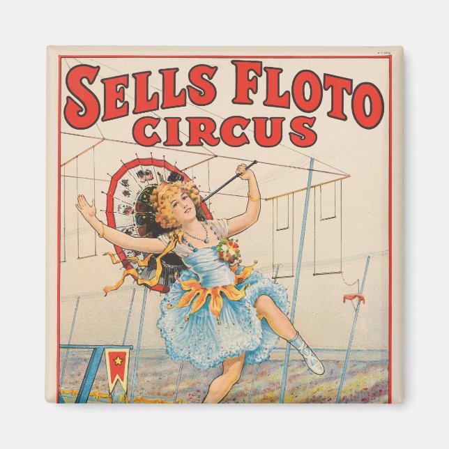 Circus Poster av rät-Rope Walker med parasol Magnet (Framsidan)