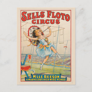 Circus Poster av rät-Rope Walker med parasol Vykort