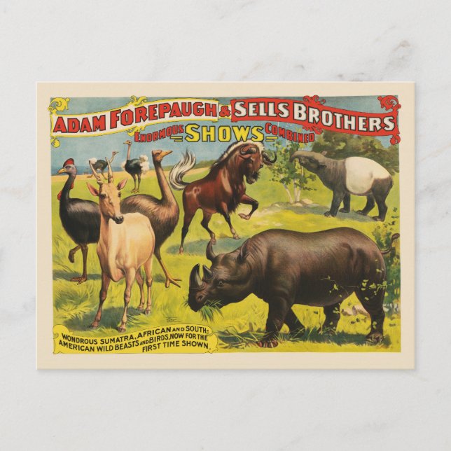 Circus Poster för Adam Forepaugh & Sells Brothers Vykort (Framsida)