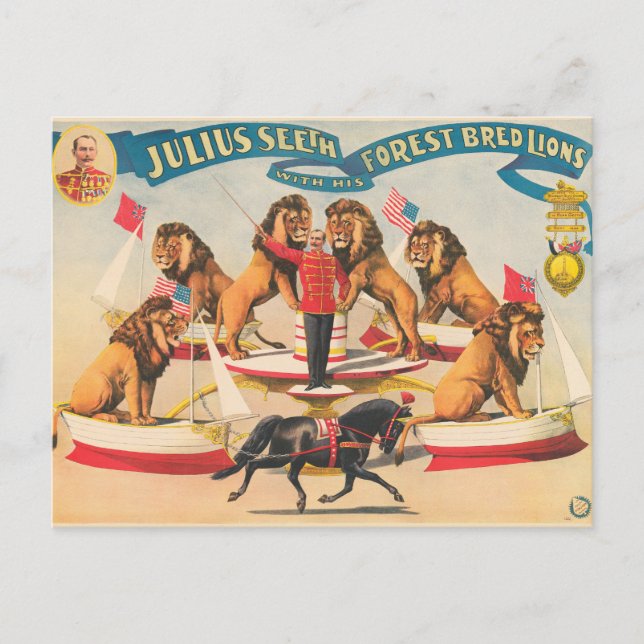 Circus Poster Julius Seeth med Lejon Vykort (Framsida)