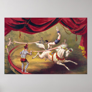 Circus poster som visar akrobat på häst
