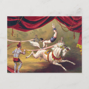 Circus poster som visar akrobat på häst vykort