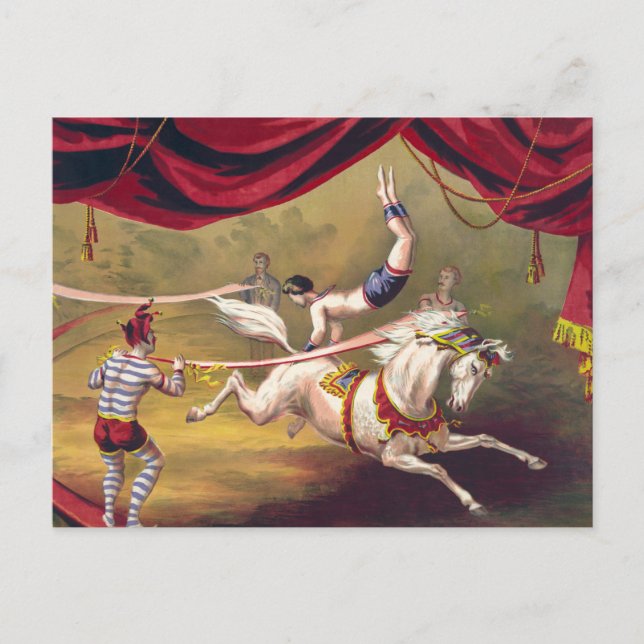 Circus poster som visar akrobat på häst vykort (Framsida)