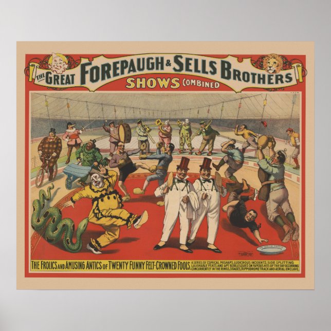 Circus Poster som visar tånads Amusande antik (Framsidan)