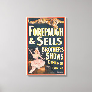 Circus Poster tiger och kvinna på häst Canvastryck