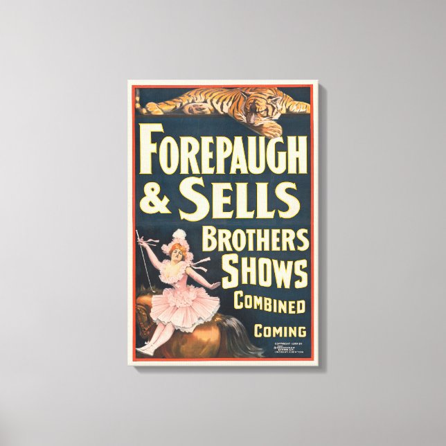 Circus Poster tiger och kvinna på häst Canvastryck (Framsida)