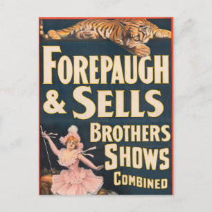 Circus Poster tiger och kvinna på häst Vykort