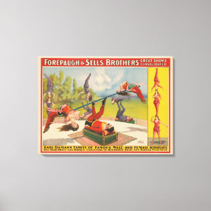 Circus Poster Visa Acrobatiska akter, Circa 1899. Canvastryck