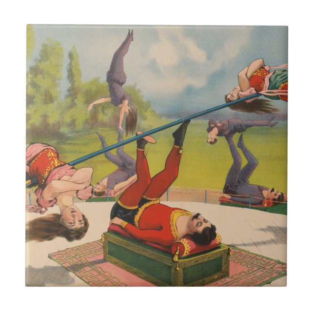 Circus Poster Visa Acrobatiska akter, Circa 1899. Kakelplatta (Framsidan)