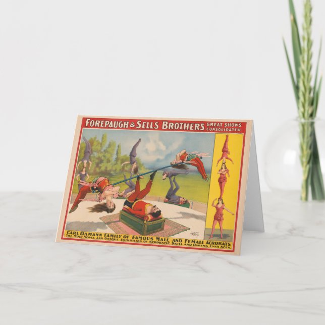Circus Poster Visa Acrobatiska akter, Circa 1899. Kort (Framsida)