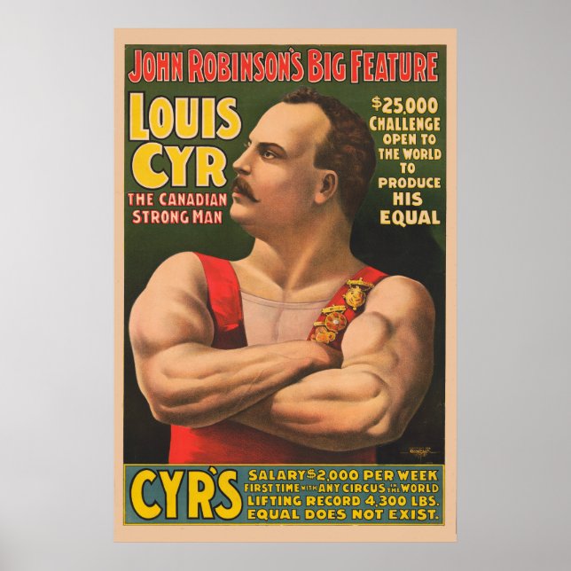 Circus Poster visa Louis Cyr med Arm korsad (Framsidan)