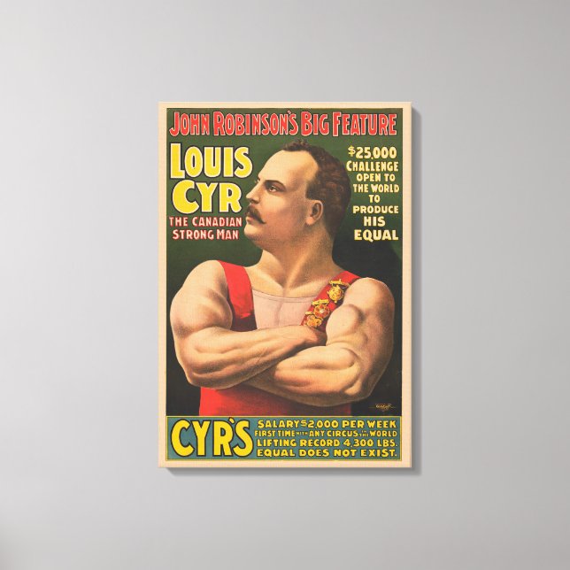 Circus Poster visa Louis Cyr med Arm korsad Canvastryck (Framsida)