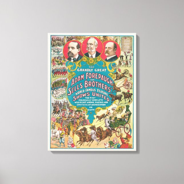 Circus-Poster visa många cirkusscener Canvastryck (Framsida)