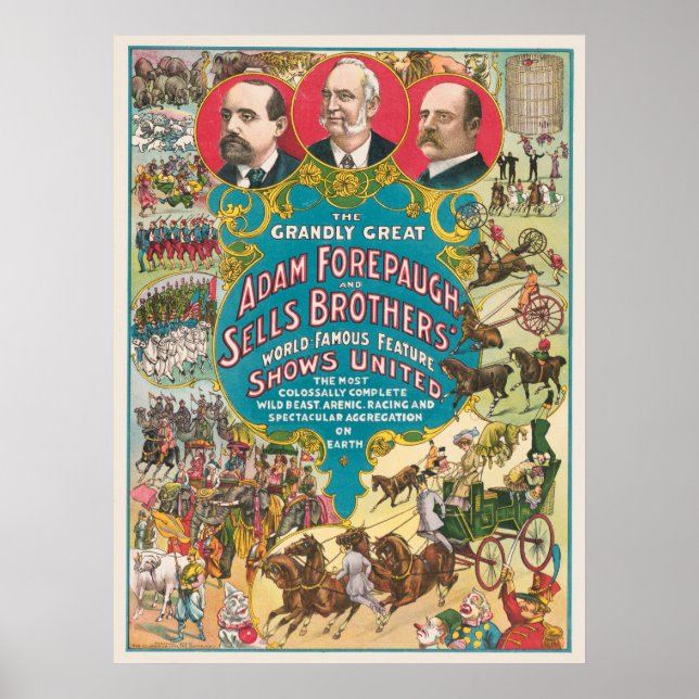 Circus-Poster visa många cirkusscener Poster (Framsidan)