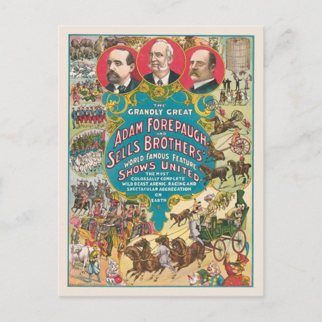 Circus-Poster visa många cirkusscener Vykort (Framsida)