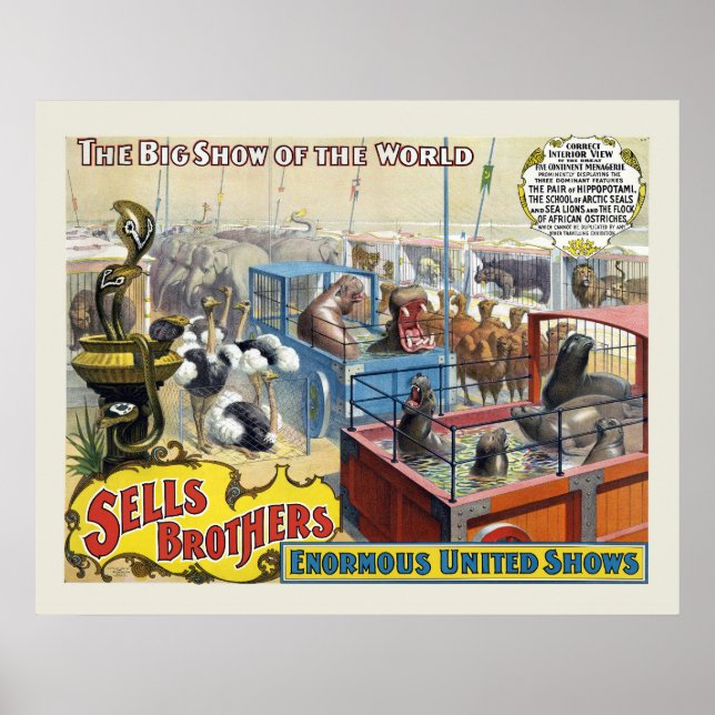Circus Poster visa Vilda djur i burar (Framsidan)