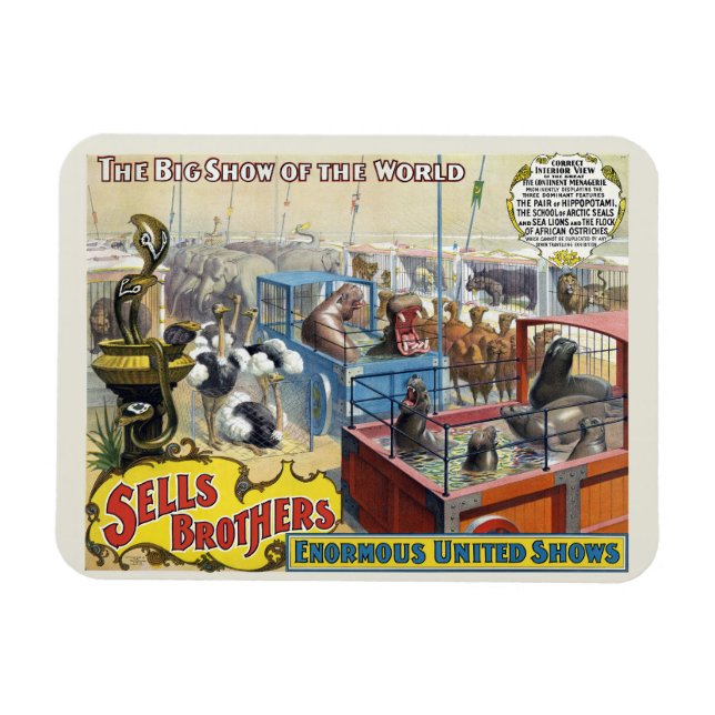 Circus Poster visa Vilda djur i burar Magnet (Horisontell)