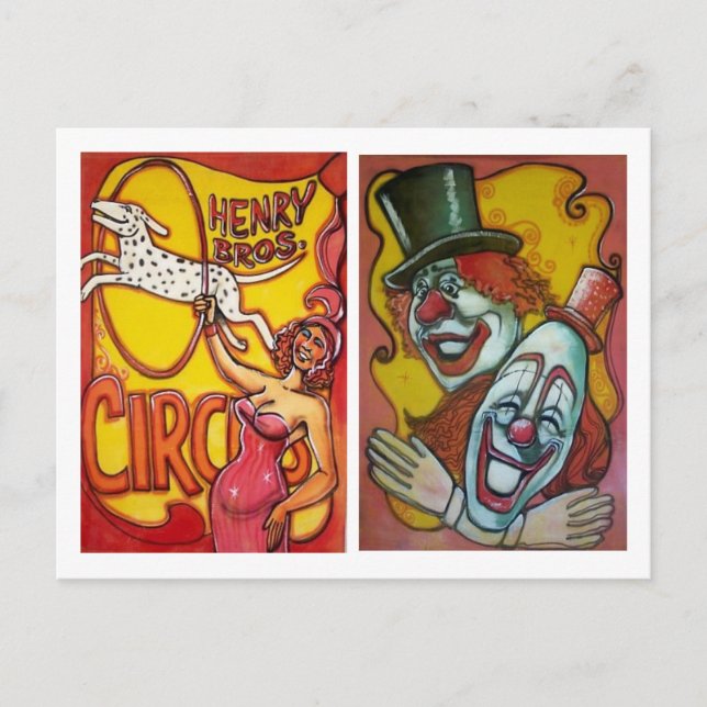 Circus Poster vykort - Hundar & Clowns (Framsida)