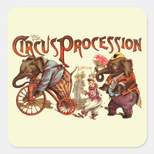 Circus-process Elephant Antique Art Fyrkantigt Klistermärke