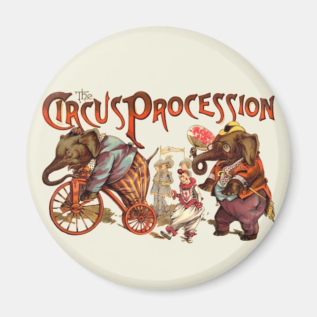 Circus-process Elephant Antique Art Magnet (Framsidan)