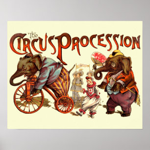 Circus Procession Elephant Antique Poster