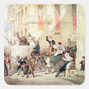 Circus Procession i Italien, 1830 Fyrkantigt Klistermärke