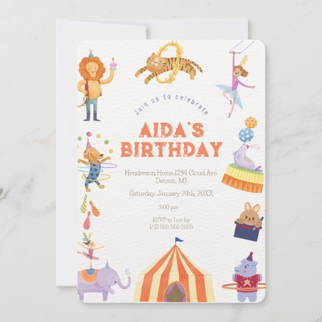 Circus spektakulära födelsedagsinbjudan inbjudningar (Framsida)