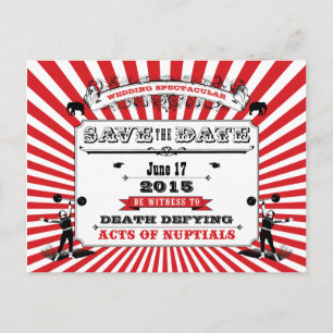 Circus Steampunk Bröllop spara datum Red Meddelande Vykort