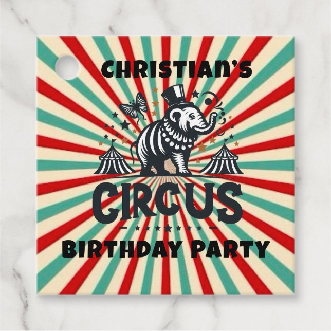 Circus Sunburst Barns födelsedag Party Tack Gåvor Etiketter (Framsida)