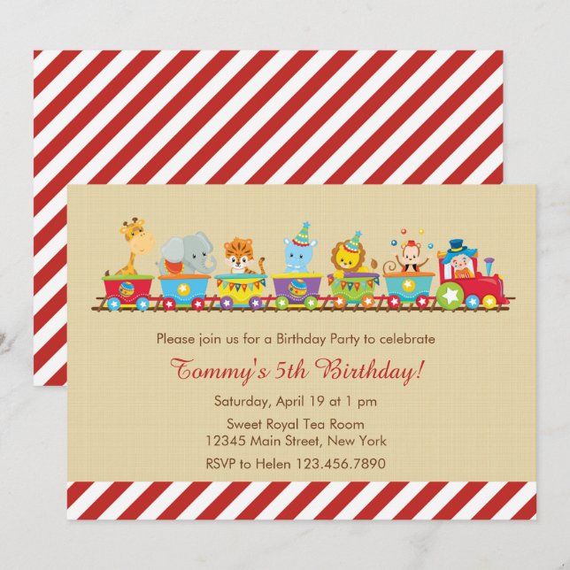 Circus Tåg-födelsedagsinbjudan Inbjudningar (Fram/baksida)