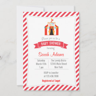 Circus Tält Baby Shower-inbjudan röd Inbjudningar