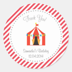 Circus Tält Birthday Tack Sticker Red Runt Klistermärke