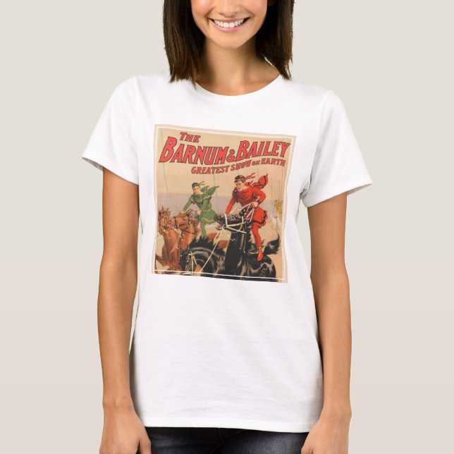Circus Tävling med Manar som korsar två hästar. T Shirt (Framsida)