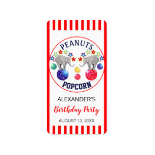 Circus-tema - favoriter för Elephant Födelsedagsfe Adressetikett