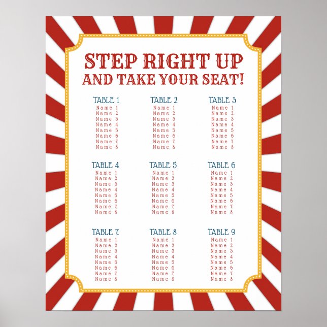 Circus tema Sittplatskort Poster (Framsidan)