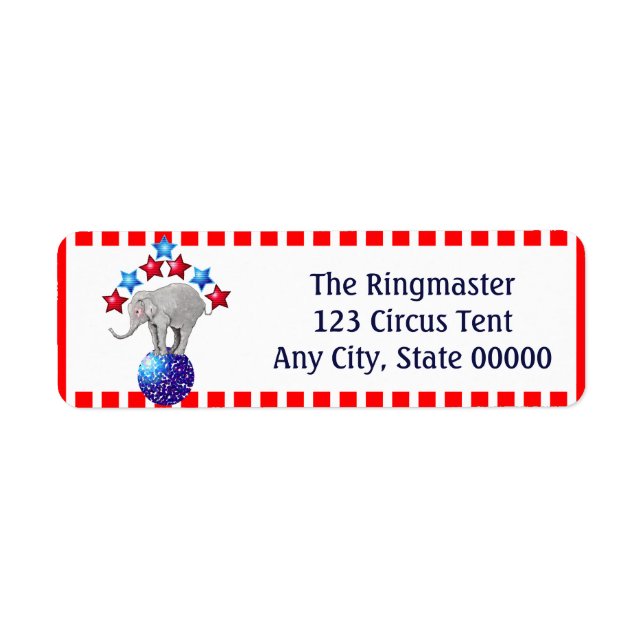 Circus Theme Elephant Carnival Rand Returadress Etikett (Framsidan)