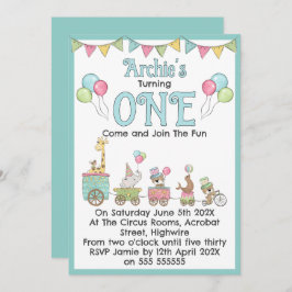 Circus Themed 1st Birthday Invitation Inbjudningar
